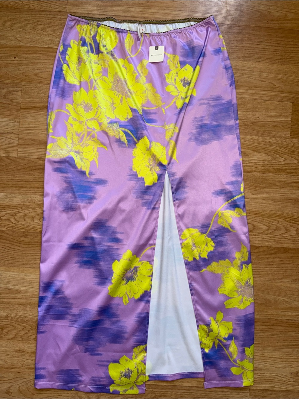 Anthropologie Lyrebird Purple Yellow Floral Maxi Skirt with Front Slit Medium
